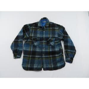 Penneys Towncraft Flannel Shirt, CPO Buttons Blues Black Youth Sz 18-20 1970s